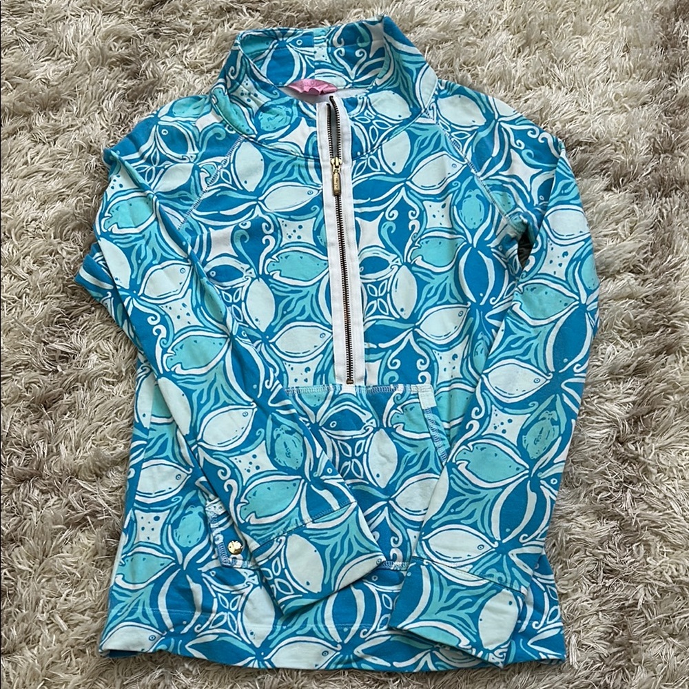 Lilly Pulitzer Turquoise and White Patterned Pullover